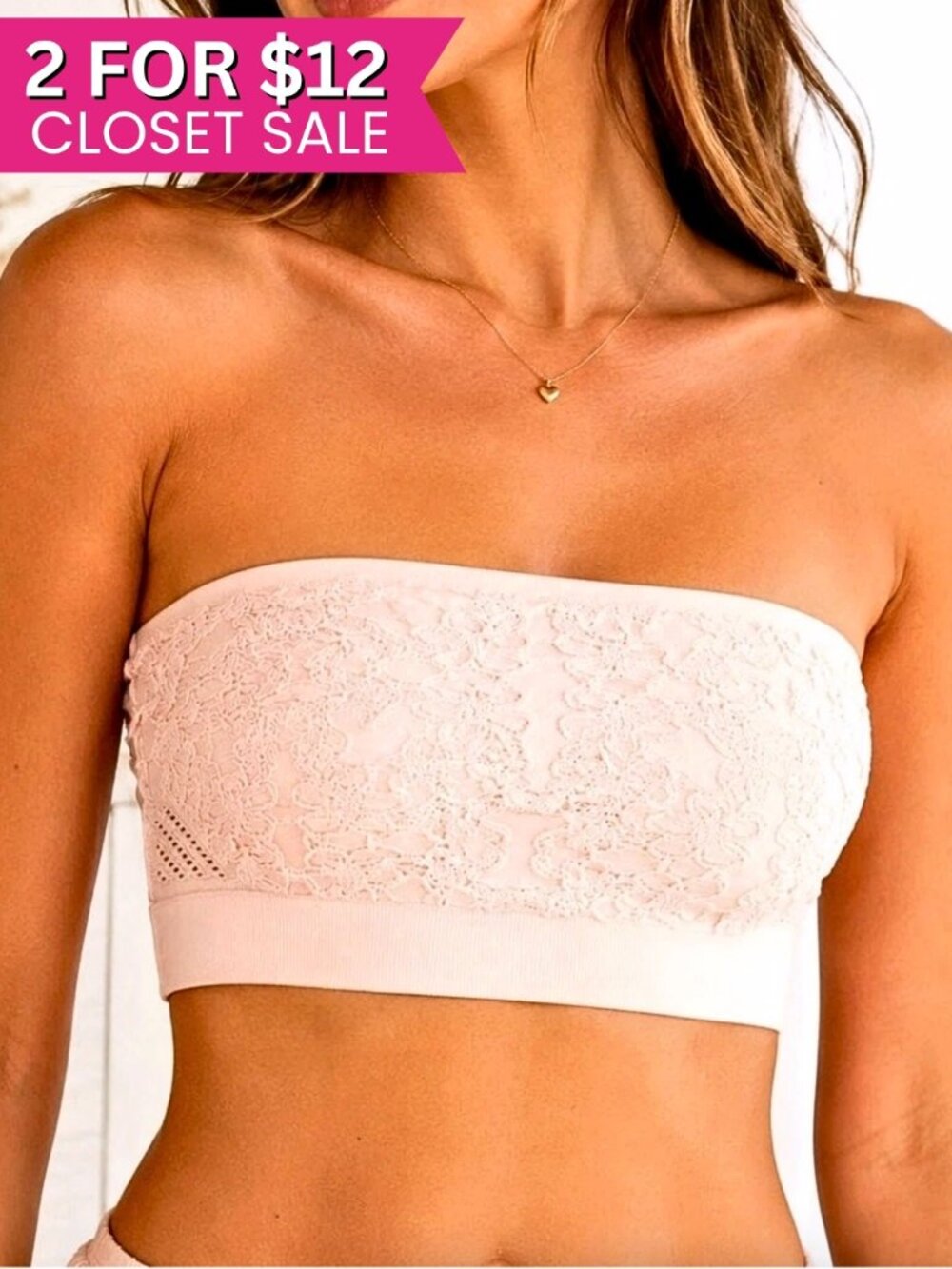 Spiritual Gangster Strapless Bandeau Bralette Size XS Small Peach Lace Knit